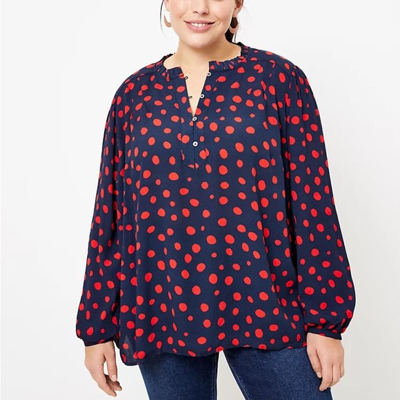 LOFT Tops - LOFT | Plus Dotted Split Neck Blouse